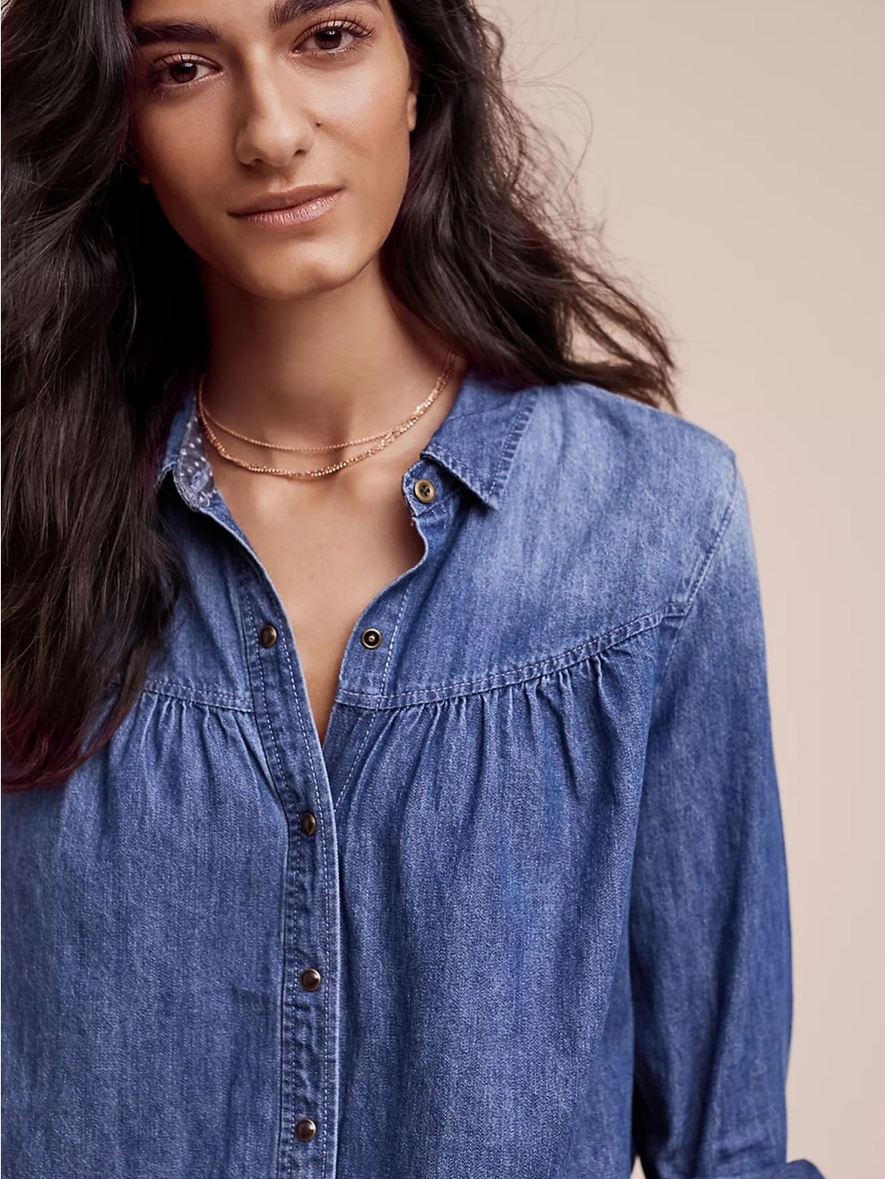 HOLDING HORSES Anthropologie Birds at Sunset Embroidered Denim Shirt - Picture 3 of 5